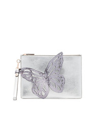 Sophia Webster Silver Flossy Butterfly Leather Clutch