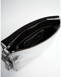 Religion Silver Metallic Leather Clutch Bag