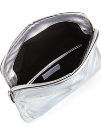Alexander McQueen Skull Padlock Metallic Fold Over Clutch Bag Silver