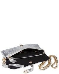 Street Level Metallic Leather Clutch Handbag With Removeable Strap Silver