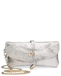 Street Level Metallic Leather Clutch Handbag With Removeable Strap Silver