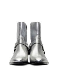Saint Laurent Silver Wyatt Harness Boots