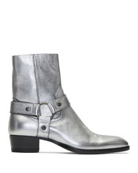 Saint Laurent Silver Wyatt Harness Boots