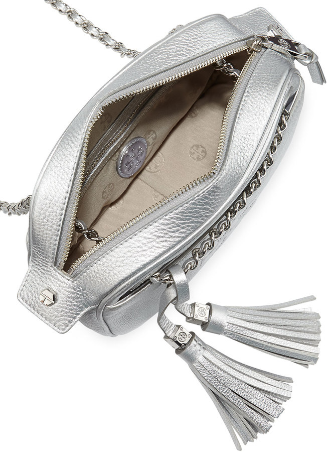 Silver Thea Chain Leather Crossbody Bag