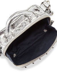 French Connection Vinny Studded Crossbody Bag Silver Crinkle