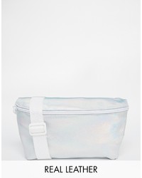 American Apparel Leather Fanny Pack In Metallic Silver