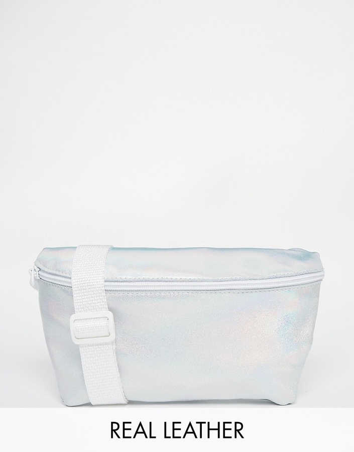 white leather fanny pack