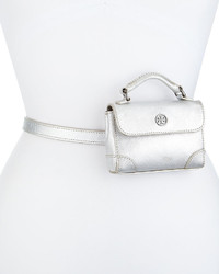 Tory Burch Robinson Metallic Belt Bag Silver, $225 | Neiman Marcus |  Lookastic