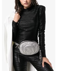 Moschino Silver Metallic Teddy Embossed Leather Belt Bag