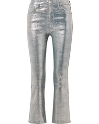 Silver Leather Flare Pants