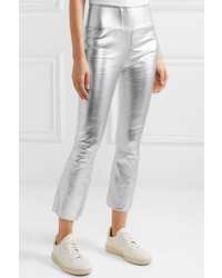 Sprwmn Cropped Metallic Stretch Leather Flared Pants