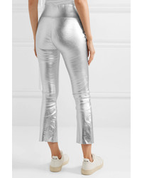 Sprwmn Cropped Metallic Stretch Leather Flared Pants