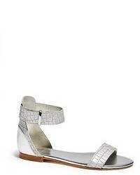Silver Leather Flat Sandals