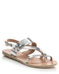 Ancient Greek Sandals Alethea Metallic Leather Flat Sandals