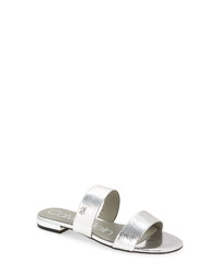 Women's Silver Leather Flat Sandals by Calvin Klein | Lookastic