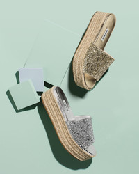 Miu Miu Glitter Platform Espadrille Sandal Slide