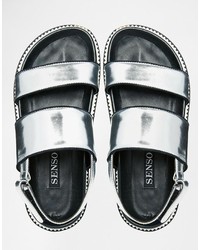Senso Karmyn Silver Leather Flat Sandals