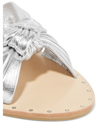 Loeffler Randall Lucia Knotted Metallic Leather Slides Silver