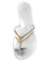 Giuseppe Zanotti Nuvorock Crystal Flat Thong Sandal Silver