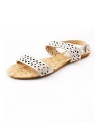 Rebecca Taylor White Claudia Leather Perforated Flat Sandals 9