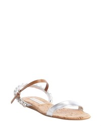Stella McCartney Silver Leather Jewel Studded Flat Sandals