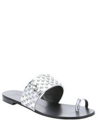 Giuseppe Zanotti Silver Patent Leather Rock 10 Studded Flat Sandals