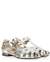 Marc Jacobs Strappy Flat Leather Sandals In Silver