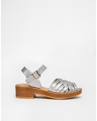 Truffle Collection Lizzy Silver Woven Flat Sandals