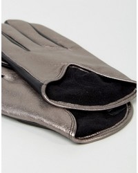 Asos Short Silver Metallic Leather Gloves