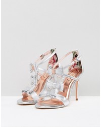 Ted Baker Appolini Silver Leather Bow Heeled Sandals