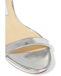 Jimmy Choo Claudette Mirrored Leather Platform Sandals Silver