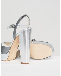 Terry De Havilland Coco Silver Leather Platform Heeled Sandals