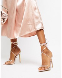 Public Desire Glamour Iridescent Ankle Tie Heeled Sandals
