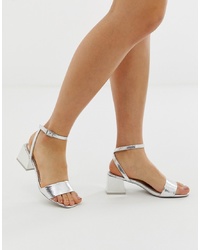 ASOS DESIGN Honeywell Block Heeled Sandals In Silver