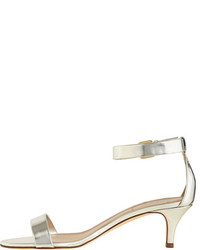 Silver Leather Heeled Sandals: Mirror Metallic Kitten Heel Sandals by ...