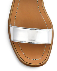 Prada Metallic Leather Low Block Heeled Sandals