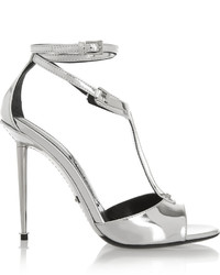 Tom Ford Metallic Leather T Bar Sandals Silver