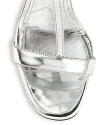 Prada Metallic T Strap Leather Sandals