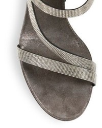 Brunello Cucinelli Monili Beaded Metallic Leather Block Heel Sandals