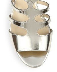 Jimmy Choo Ren Caged Metallic Leather Block Heel Sandals