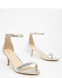 Glamorous Wide Fit Silver Barely There Kitten Heeled Sandals