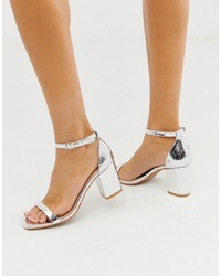 Glamorous Silver Block Heel Sandals