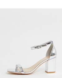 Glamorous Wide Fit Silver Block Heeled Sandals