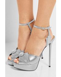 Charlotte Olympia Sky Scraper Embellished Metallic Textured Leather Sandals Silver