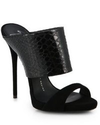 Giuseppe Zanotti Suede Snake Embossed Leather Sandals