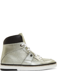Silver Leather High Top Sneakers