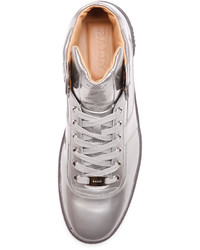 Bally Eroy Patent Leather High Top Sneaker Silver