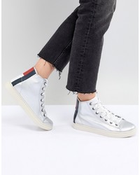 Tommy Jeans Leather High Top Trainer With Flag Heel Detail