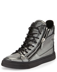 Giuseppe Zanotti Metallic Leather Double Zip High Top Sneaker