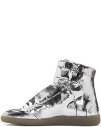 Maison Margiela Silver Cracked Future High Top Sneakers
